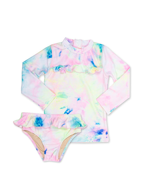 SHADE CRITTERS | Girls Rashguard Set w/ Ruffle | Neon Tie Dye