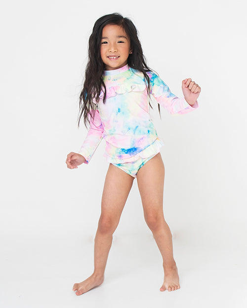 SHADE CRITTERS | Girls Rashguard Set w/ Ruffle | Neon Tie Dye