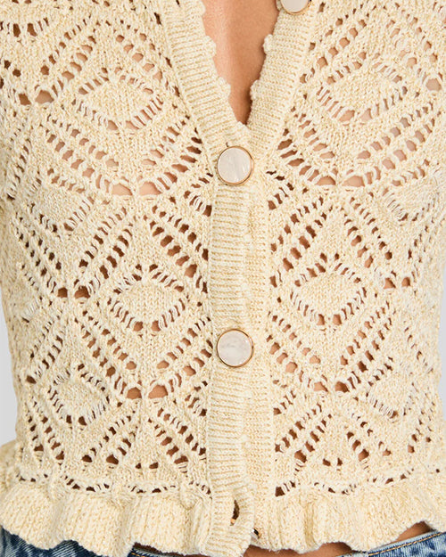 RETROFETE | Giuliana Crochet Cardigan | Ivory & Gold