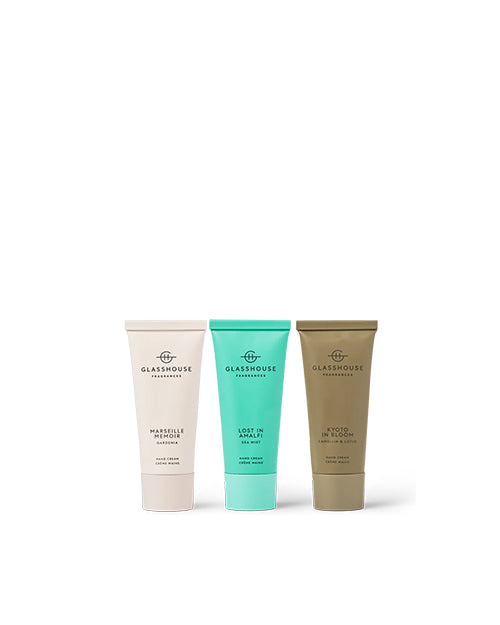 Three glasshouse lotions on a white background