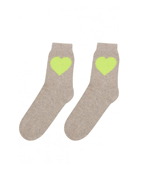 JUMPER 1234 | Heart Socks | Light Brown & Neon