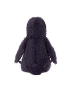 Plush toy with dark purple fur, shown from the back with a rounded head, long hanging arms, and a small round tail, featuring soft and fluffy texture.