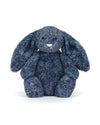 Blue plush bunny toy on a white background
