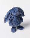 Blue textured plush bunny toy on a white background