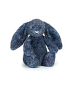 front view of a Blue textured plush bunny toy on a white background