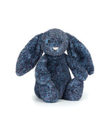 front view of a Blue textured plush bunny toy on a white background