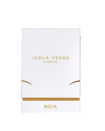 Isola Verde Parfum white packaging with gold accents on a white background