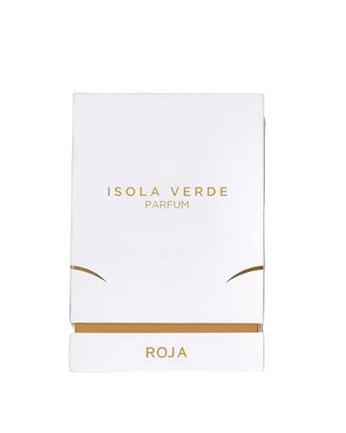Isola Verde Parfum white packaging with gold accents on a white background