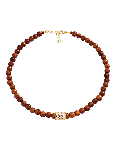 SUZANNE KALAN | Infinite Beaded Rondelle Necklace | Wood & Gold & Diamond