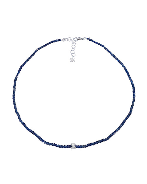 SUZANNE KALAN | Infinite Beaded Rondelle Necklace | Dark Blue & White Gold & Diamond