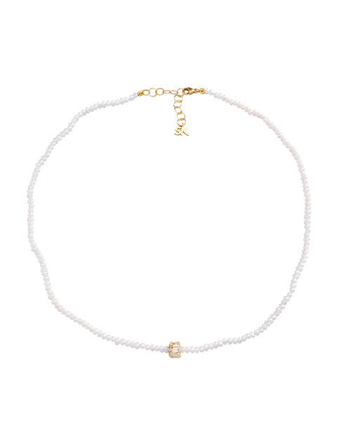 SUZANNE KALAN | Infinite Beaded Rondelle Necklace | White Pearl & Gold