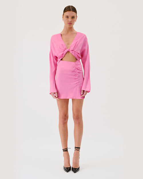 SUBOO | Jasper Long Sleeve Twist Front Mini Dress | Pink