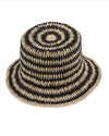 Woven hat with black and beige pattern on a white background