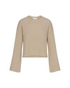 Taupe bell long sleeve knit sweater on a white background.