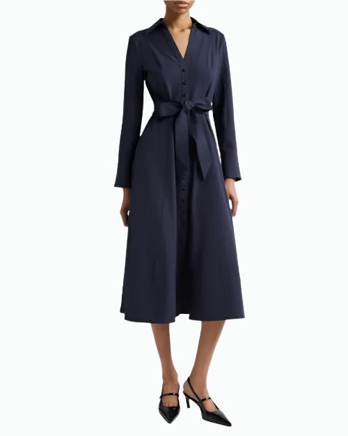 Cinq à Sept Kyla Long Sleeve Midi Shirtdress in Navy at Nordstrom, Size 4