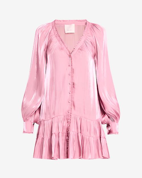 CINQ A SEPT | Lise Long-Sleeve Satin Mini Dress | Mauve Orchid