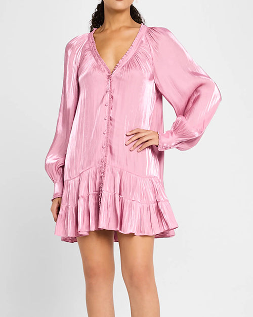 CINQ A SEPT | Lise Long-Sleeve Satin Mini Dress | Mauve Orchid