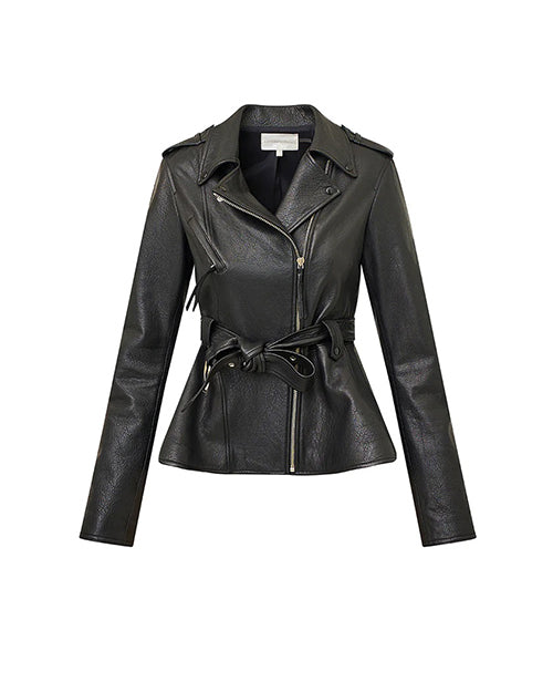 LoveShackFancy | Montine Lamb Leather Moto Jacket | Black