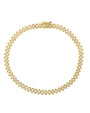 Gold bracelet featuring marquise-shaped links, each set with a round diamond, forming a complete circle with a clasp at the top.