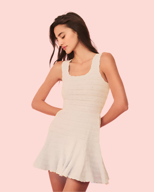 loveshackfancy maryanne knit mini dress LoveShackFancy Maryanne Crystal Knit Mini Dress In PINK CHAMPAGNE Size:US M
