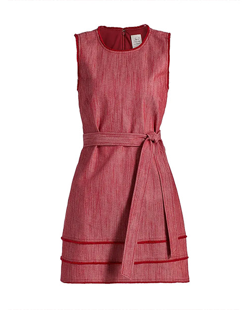 Red dress with a matching belt on a white background