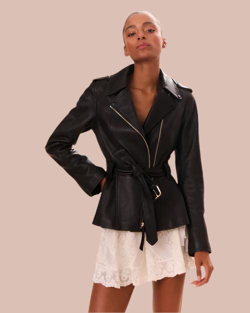 LoveShackFancy | Montine Lamb Leather Moto Jacket | Black