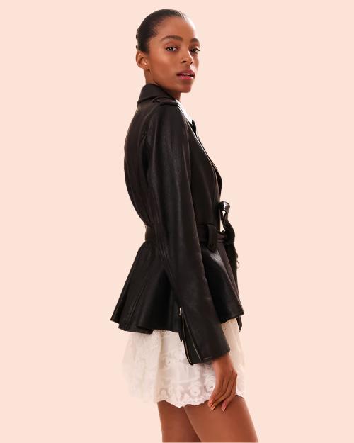 LoveShackFancy | Montine Lamb Leather Moto Jacket | Black