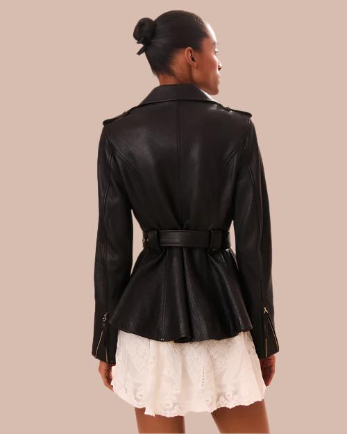 LoveShackFancy | Montine Lamb Leather Moto Jacket | Black