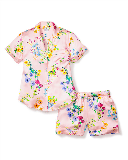 PETITE PLUME | Women's Silk Pajama Short Set | Blush Botanical