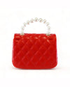 DOE A DEAR | Pearl Handle Quilted Leather Purse with Charms | Red