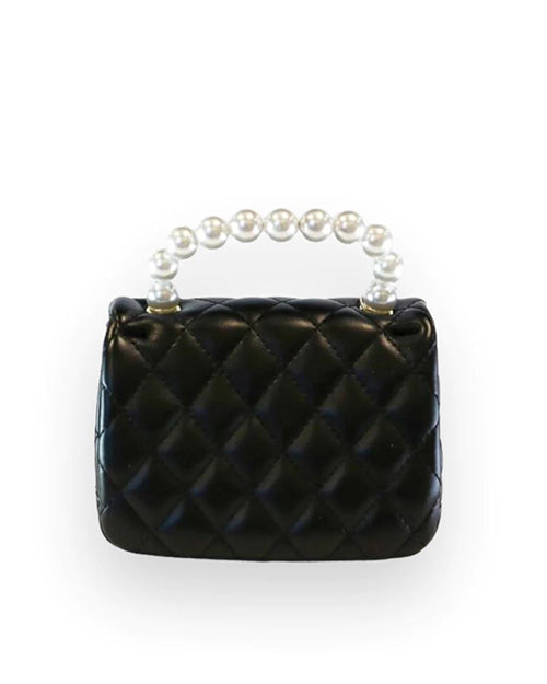 DOE A DEAR | Pearl Handle Quilted Leather Purse with Charms | Black