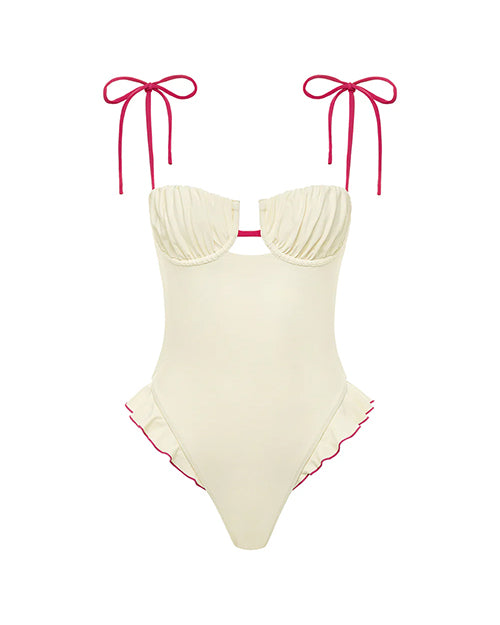 MONTCE | Petal Ruffle One-Piece | Cream Raspberry