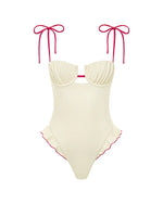 MONTCE | Petal Ruffle One-Piece | Cream Raspberry