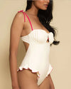 MONTCE | Petal Ruffle One-Piece | Cream Raspberry