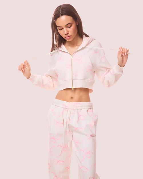 LoveShackFancy | Pierra Cotton Cropped Bow Hoodie | Pastry Pink