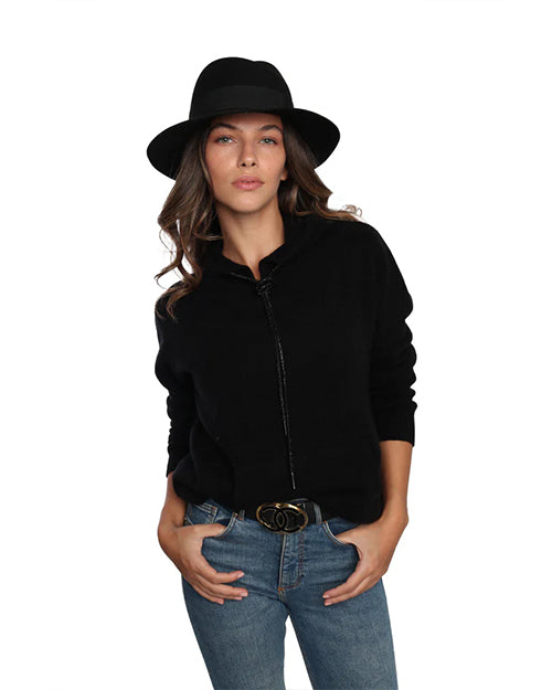 ROMI BASHA | Rhinestone Cashmere Hoodie | Black