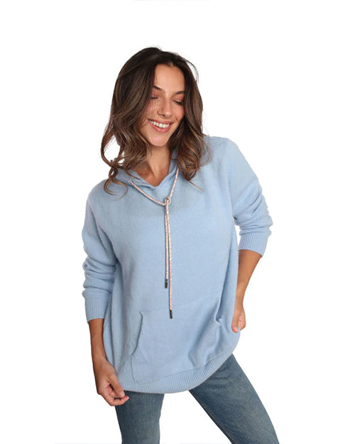 ROMI BASHA | Rhinestone Cashmere Hoodie | Blue