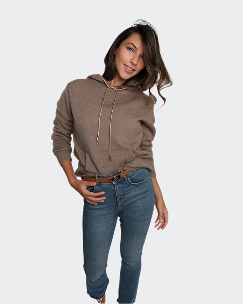 ROMI BASHA | Rhinestone Cashmere Hoodie | Mocha