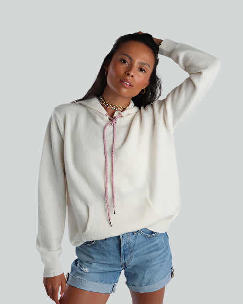 ROMI BASHA | Rhinestone Cashmere Hoodie | White