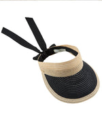 Black and beige visor hat with a ribbon on a white background