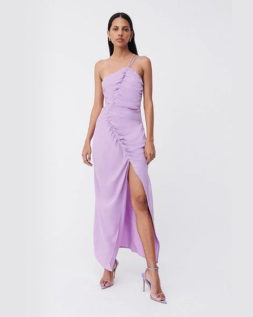 asymmetrical ruched dress Andy Assymetric Ruched Slip Dress