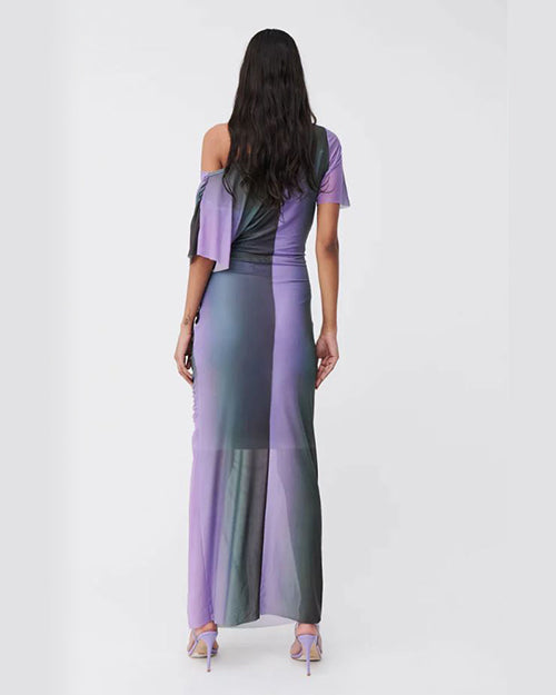 SUBOO | Olafur Draped Cowl Neck Dress | Lavender Print