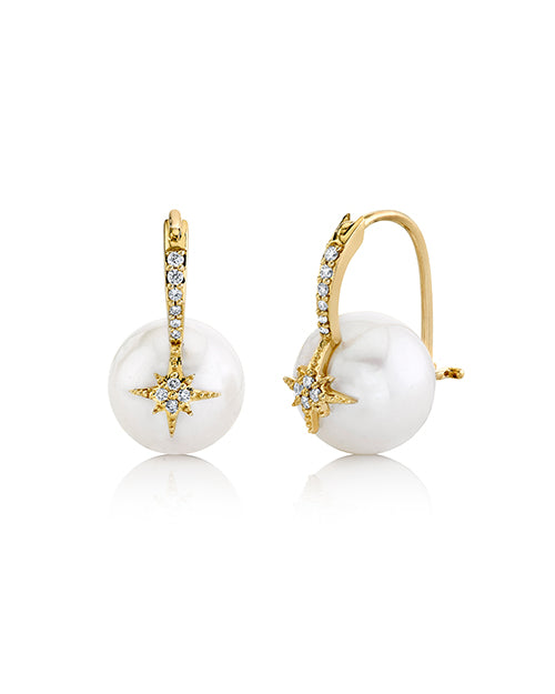  Starburst Pearl Earrings on white background.