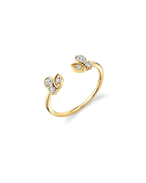  Marquis Eye Bezel Cluster Open Ring on a white background.