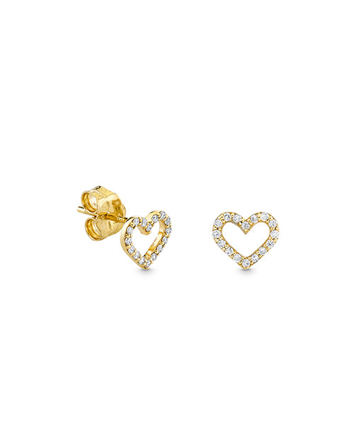 Open Heart Stud Earrings on white background.