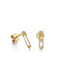 A pair of safety pin earrings adorned with diamonds. Earrings have a traditional back closure.