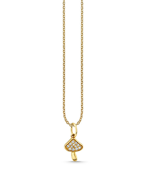 Small Mushroom Necklace on white background.