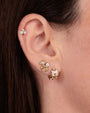 Marquise Eye Cluster Stud Earrings shown on women's ear with matching earring pairs.
