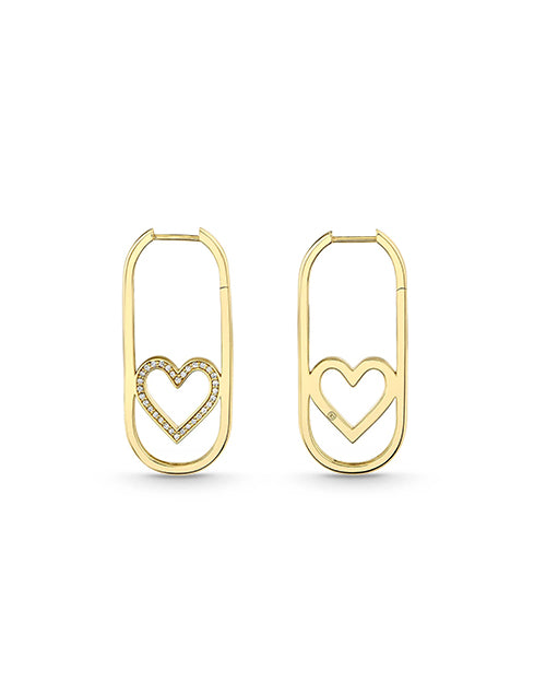 SYDNEY EVAN | Open Heart Long Hoops | Gold & Diamond