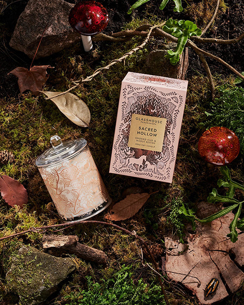 GLASSHOUSE FRAGRANCES | Scared Hollow Candle | Smoked Oud & Noble Resins | 13.4oz